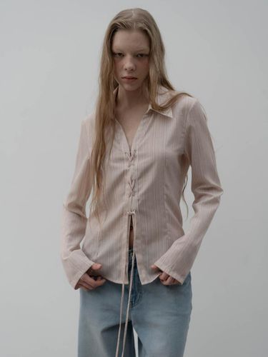 Slim Silky Lace-Up Vintage Stripe Blouse [] - MORCEAU PAR MORCEAU - Modalova