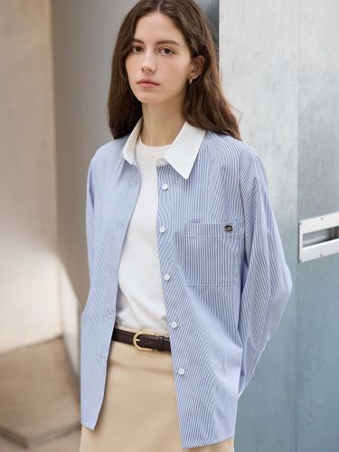 Color Block Striped Contrast Collar Blouse (IRSP0BL501) - THE IZZAT - Modalova