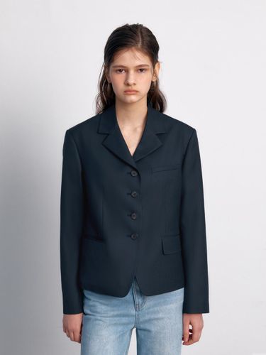Slim Fit Cropped Four Button Jacket [Navy] - AVA MOLLI - Modalova