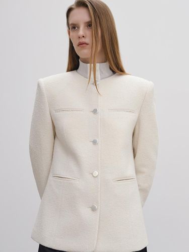 Oversized Wool Tweed Silhouette Jacket [Beige] - EVOKE ERA - Modalova