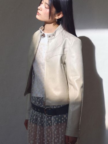 Vegan Leather Cropped Fitted Jacket [Beige] - doffsept - Modalova