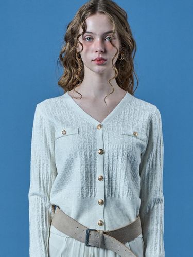 Tweed Design Slim Loose Cardigan [Off White] - KOLEAT - Modalova