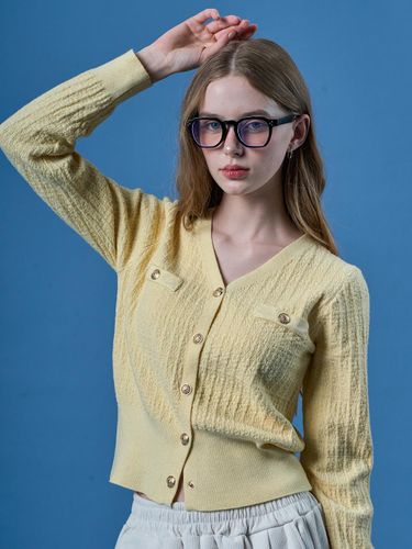 Tweed Design Slim Loose Cardigan [Buttery Yellow] - KOLEAT - Modalova