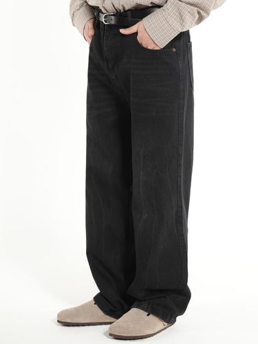 Crinkle Wide Denim Pants [Black] - FANACULT - Modalova