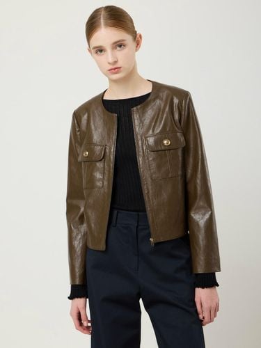 Leather Collarless Crop Jacket [Brown] (BR_C251PSF512) - CC collect - Modalova