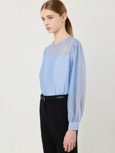 Round Neck See-through Volume Smocked Blouse [Sky Blue] (SB_C251MSC006) - CC collect - Modalova