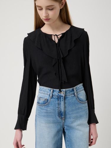 Ribbon Tie Ruffle Chiffon Blouse [Black] (BK_C251MSC007) - CC collect - Modalova