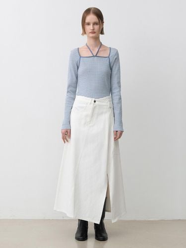 Diagonal Unbalanced Semi A-line Denim Skirt (SK-4996) - Atelier Nain - Modalova