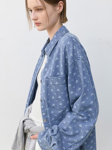 Flower Frayed Oversized Cotton Blend Shirt (BL-4302) - Atelier Nain - Modalova