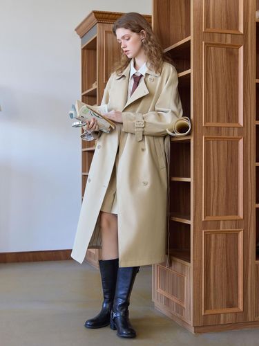 Belted Double-banding Classic Trench Coat [Beige] - We’Dee - Modalova