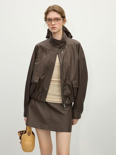 Cotton Hidden Zipper Relaxed Fit Jacket [Brown] - We’Dee - Modalova