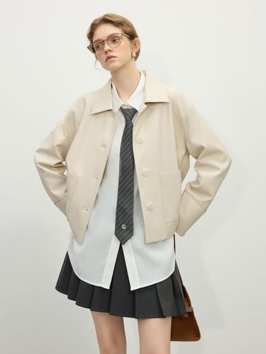 Short Minimalist Leather Jacket [Light Beige] - We’Dee - Modalova