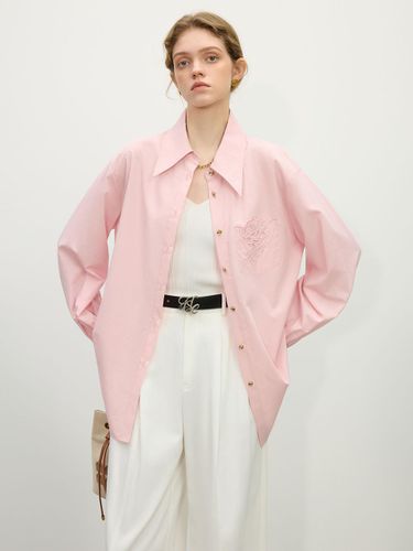 Rose Embroidery Pocket Lyocell Shirt [Beige, Pink] - We’Dee - Modalova