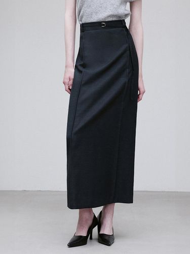 WOOL BLEND SEAMED MIDI SKIRT CHARCOAL - RE RHEE - Modalova