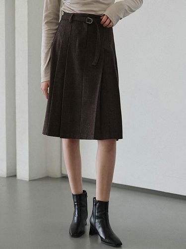 Belt Pleats Midi Skirt [Brown] - DEHEVE - Modalova