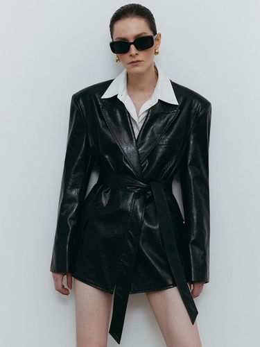 Leather belted double jacket - MOONT - Modalova