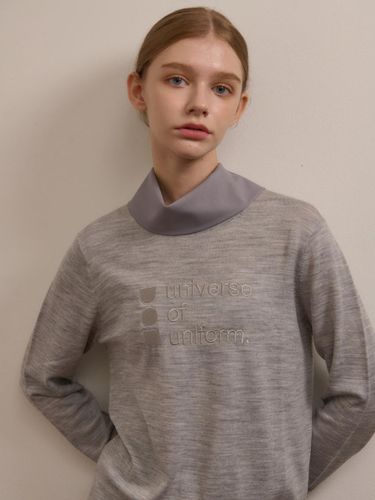 Round neck lettering knit top gray ILS24FAKN001GR - ILLUSELLE - Modalova