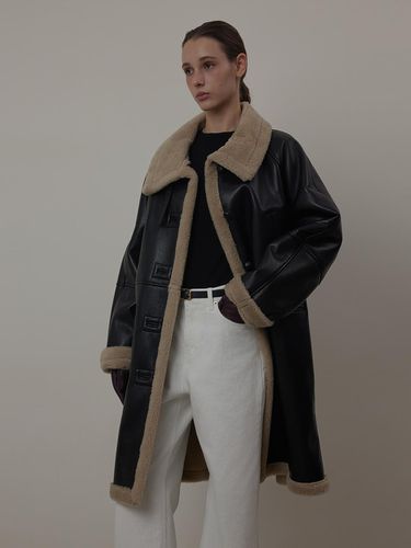 High Neck Leather Shearling Long Coat - Q’SRB - Modalova