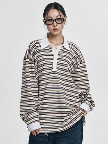 Overfit Mix Stripe Shirt - Charcoal - EASY NO EASY - Modalova