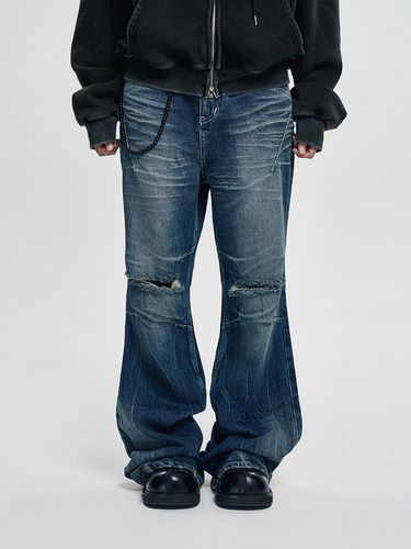 Washing oversized-fit flare denim pants - Deep blu - EASY NO EASY - Modalova