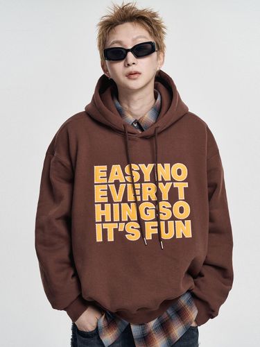 Lettering Patch Hood - Brown - EASY NO EASY - Modalova