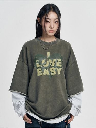 Heart Logo Layered Long Sleeve - Khaki - EASY NO EASY - Modalova