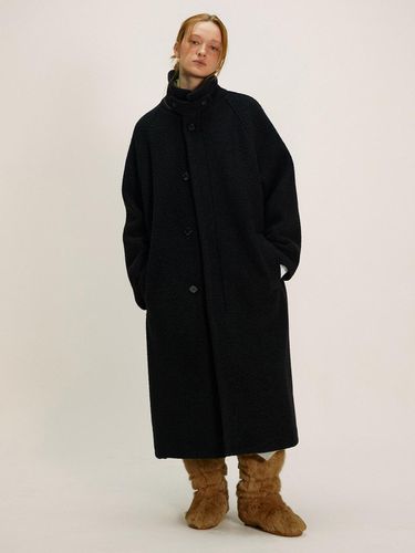 Wool boucle balmacaan coat_black - NUAKLE - Modalova