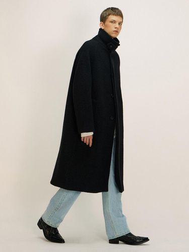 Wool boucle balmacaan coat_black - NUAKLE - Modalova