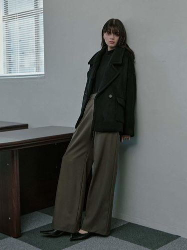 Wool Blend semi wide pants Grayish Brown - moire moa - Modalova