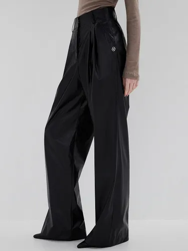 Mos Crack Leather Wide Pants - MOONT - Modalova