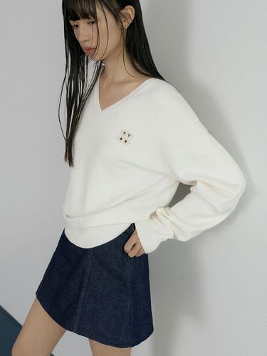 Essential wool V-neck knitwear_IVORY - CITYBREEZE - Modalova