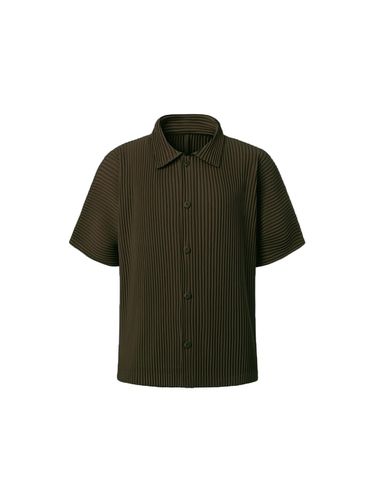 Public] Full open short sleeve pleats shirt [Brow - MONPLISSE - Modalova