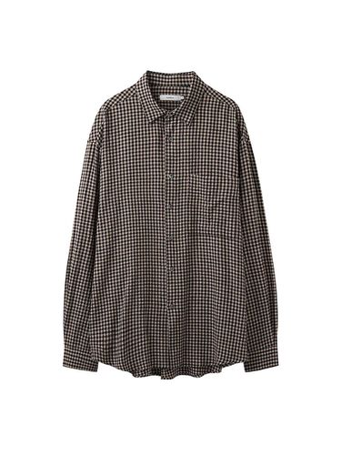 Sand Checkered Loose Shirt_Sand Beige - AREUBAN - Modalova