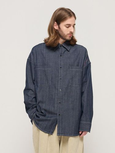 STITCH DENIM LONG SLEEVE OVERSHIRT (BLUE) - CARGOBROS - Modalova