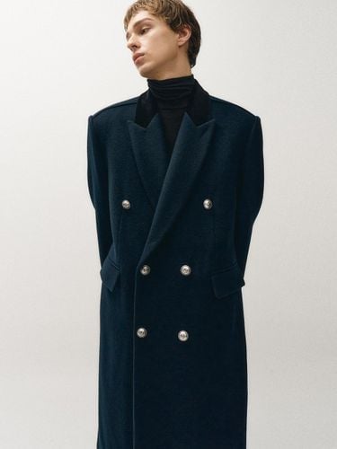 Cashmere Double-breasted Military Chesterfield Coat [Midnight Blue] - NOIRER - Modalova