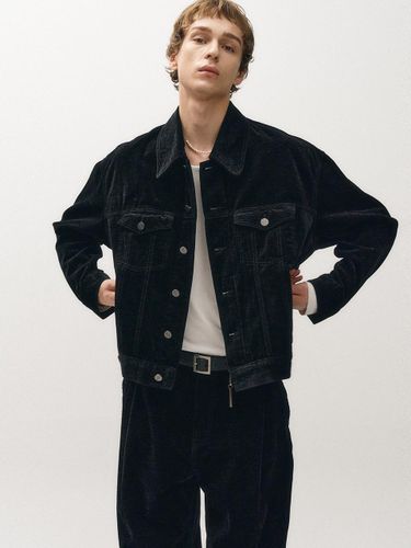 Velvet Textured Denim Tracker Jacket (Black) - NOIRER - Modalova