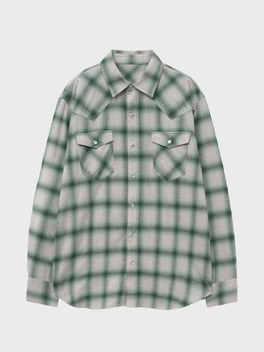 Ombre Western Cotton-Wool Check Shirt [Green] - NOIRER - Modalova