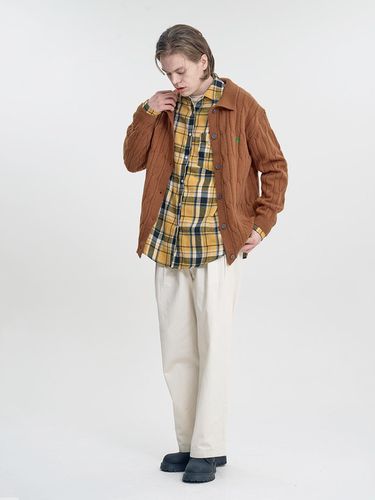 Open collar cable button cardigan_Brown - CLEVER FIELD - Modalova