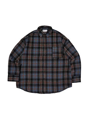 Cotton-Poly Blend Overfit Check Shirt [Navy] - OTHERFITS - Modalova