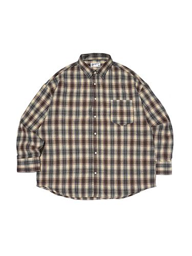 Flare Oversized Cotton-Poly Check Shirt [Beige] - OTHERFITS - Modalova