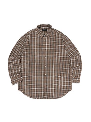 Casual Check Pattern Long Sleeve Cotton Shirt [Brown] - OTHERFITS - Modalova