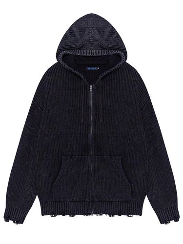 Destroyed Knit Zip Up Hoodie - SSERPE - Modalova