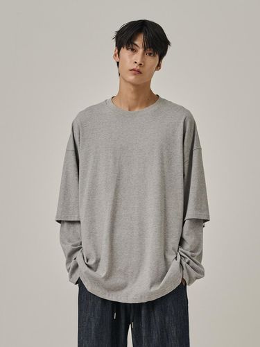 Layered Oversized Long-sleeved T-shirt (Gray) - Analogmood - Modalova