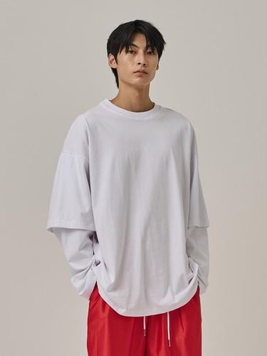 Layered Oversized Long Sleeve T-shirt [Beige] - Analogmood - Modalova