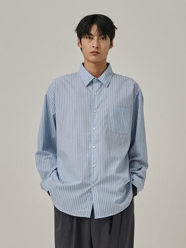 Cotton Semi-Over Stripe Shirt [Blue] - Analogmood - Modalova