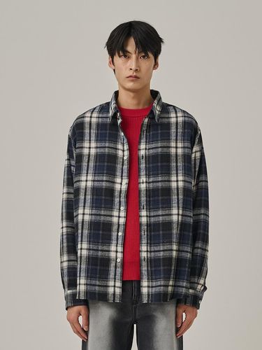 Flannel Semi Check Cotton Shirt [Navy] - Analogmood - Modalova