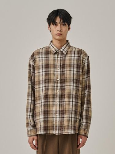 Flannel Semi Check Cotton Overfit Shirt [Brown] - Analogmood - Modalova