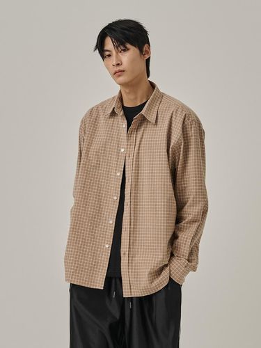 Cotton Mini Square Plaid Check Shirt [Beige] - Analogmood - Modalova