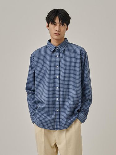 Cotton Mini Square Plaid Check Shirt [Blue] - Analogmood - Modalova