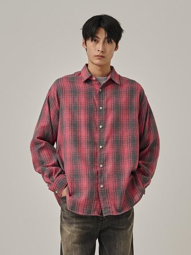 Foaming Oversized Check Cotton Shirt [Pink] - Analogmood - Modalova